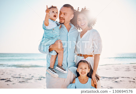 Happy portrait, beach sunshine and family bond, relax or enjoy quality time together for vacation, holiday peace or freedom. Sea water, outdoor travel or nature people love in Rio de Janeiro Brazil Happy portrait, beach sunshine and family bond, relax or enjoy quality time together for vacation, holiday peace or freedom. Sea water, outdoor travel or nature people love in Rio de Janeiro Brazil 130694576
