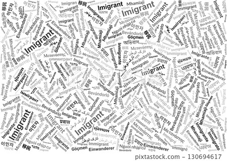 Word illustration of the word Immigrant in many global languages Word illustration of the word Immigrant in many global languages 130694617