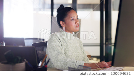 Business, woman and typing on computer for SEO, KPI or report online marketing strategy, research or review of website. Internet, advertising and writing social media, post or employee in Puerto Rico Business, woman and typing on computer for SEO, KPI or report online marketing strategy, research or review of website. Internet, advertising and writing social media, post or employee in Puerto Rico 130694621
