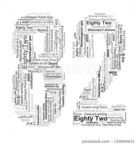 Number 82 Made from "Eighty Two" in Multiple Languages 130694632
