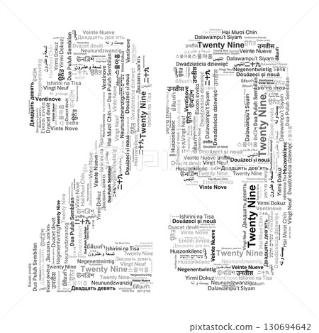 Number 29 Made from "Twenty Nine" in Various Languages Number 29 Made from "Twenty Nine" in Various Languages 130694642