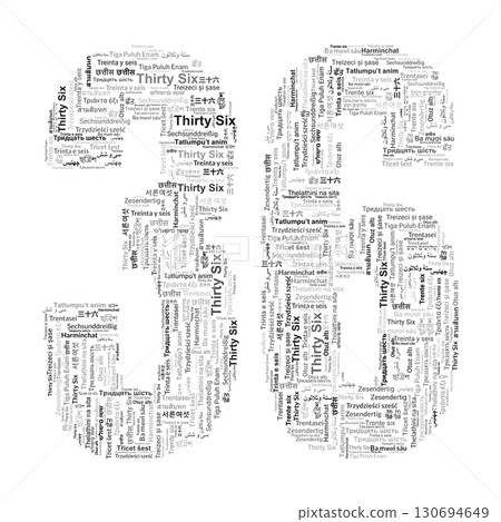 Number 36 Made from "Thirty Six" in Various Languages Number 36 Made from "Thirty Six" in Various Languages 130694649