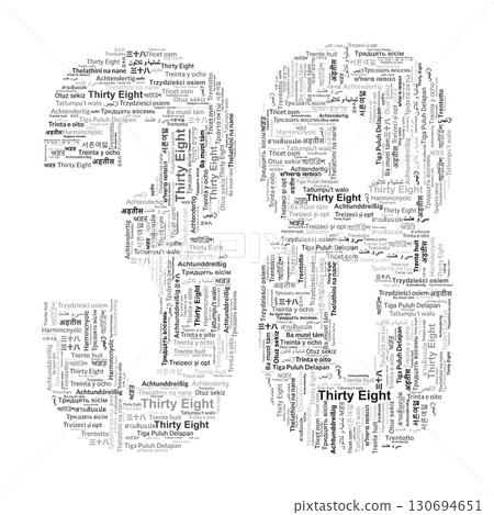 Number 38 Made from "Thirty Eight" in Multiple Languages Number 38 Made from "Thirty Eight" in Multiple Languages 130694651