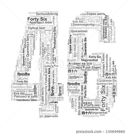 Number 46 Made from "Forty Six" in Various Languages 130694660
