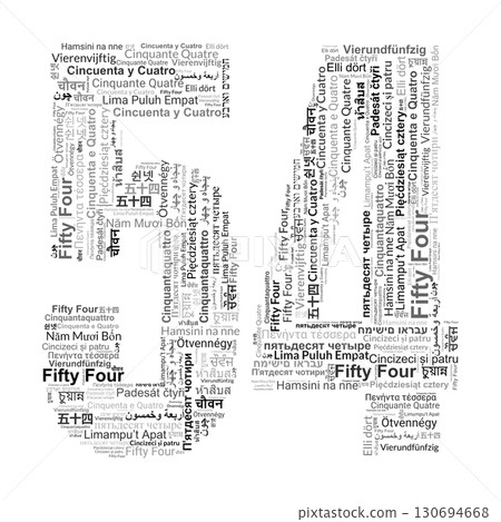 Number 54 Made from "Fifty Four" in Multiple Languages 130694668