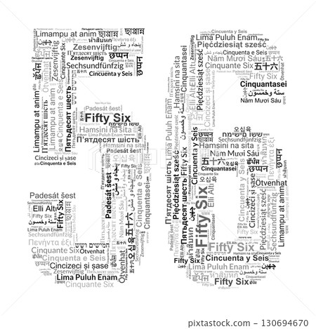 Number 56 Made from "Fifty Six" in 30 Languages Number 56 Made from "Fifty Six" in 30 Languages 130694670