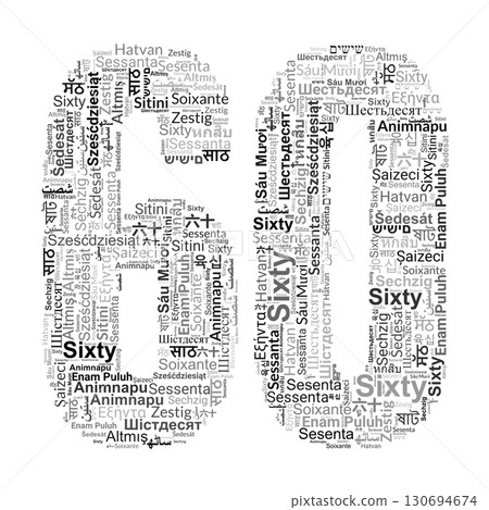 Number 60 Made from "Sixty" in Various Languages Number 60 Made from "Sixty" in Various Languages 130694674