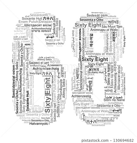 Number 68 Made from "Sixty Eight" in Multiple Languages 130694682