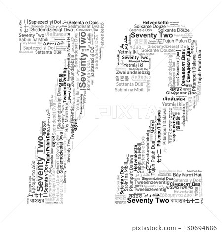 Number 72 Made from "Seventy Two" in Different Languages 130694686