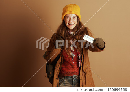 Prepared Hiker with Medication and Backpack Prepared Hiker with Medication and Backpack 130694768