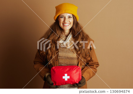 Prepared Hiker with First Aid Kit and Smile Prepared Hiker with First Aid Kit and Smile 130694874