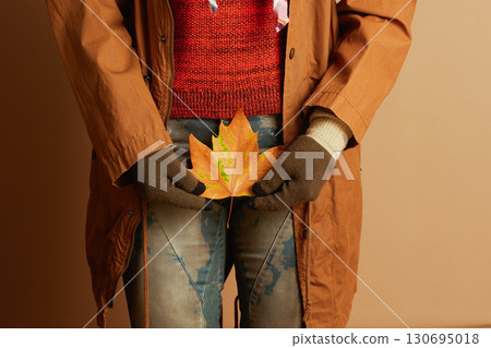 Embracing Fall with a Colorful Maple Leaf 130695018