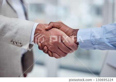 Handshake, meeting and business people with a welcome, thank you and corporate onboarding. Partnership, support and employees shaking hands for a deal, trust and success in a promotion at work Handshake, meeting and business people with a welcome, thank you and corporate onboarding. Partnership, support and employees shaking hands for a deal, trust and success in a promotion at work 130695224