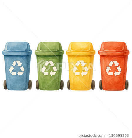 Colorful recycling bins for eco-friendly waste management solutions. 130695303