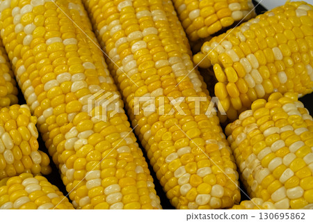 Close-up of cooked corn cobs Close-up of cooked corn cobs 130695862