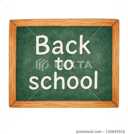 A chalkboard displaying 'Back to school' message with wooden frame. 130695916
