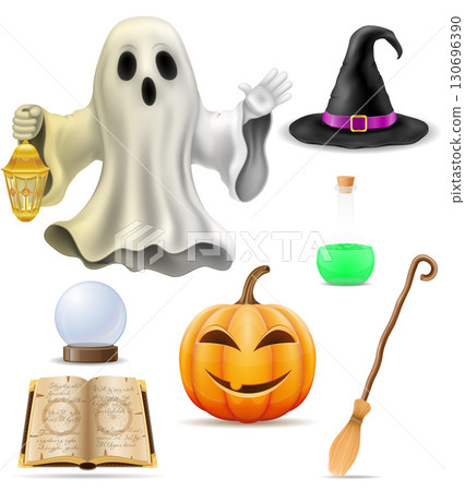 halloween items design for celebration cartoon stock vector illustration 130696390