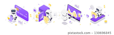 Isometric Illustration Robots Artificial Intelligence Business Automation Finance Security Marketing Analytics Set Isometric Illustration Robots Artificial Intelligence Business Automation Finance Security Marketing Analytics Set 130696845