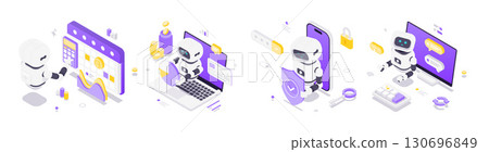Modern Isometric Vector Illustration Robots Artificial Intelligence Finance Security Data 130696849