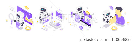 Modern Isometric Vector Illustration Of Artificial Intelligence Robots For Digital Technology Solutions Modern Isometric Vector Illustration Of Artificial Intelligence Robots For Digital Technology Solutions 130696853