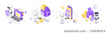 Modern Isometric Vector Illustration Of Artificial Intelligence Robots For Finance Security And Data Analytics Modern Isometric Vector Illustration Of Artificial Intelligence Robots For Finance Security And Data Analytics 130696854