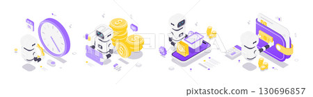 Modern Isometric Vector Illustration Of Artificial Intelligence Robots In Digital Life Applications 130696857