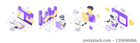 Modern Isometric Vector Illustration Of Artificial Intelligence Robots In Data Analysis Security And Marketing Modern Isometric Vector Illustration Of Artificial Intelligence Robots In Data Analysis Security And Marketing 130696866