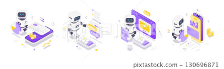 Modern Isometric Vector Illustration Of Artificial Intelligence Robots In Finance Education And Data Analysis Modern Isometric Vector Illustration Of Artificial Intelligence Robots In Finance Education And Data Analysis 130696871