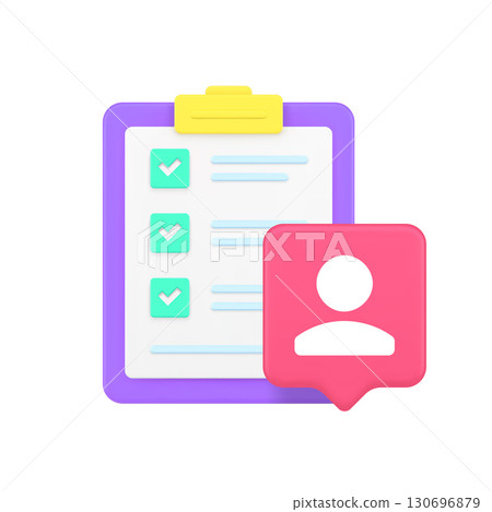 3d Realistic Icon Of Purple Checklist With Green Boxes And Pink User Avatar For Task Management 3d Realistic Icon Of Purple Checklist With Green Boxes And Pink User Avatar For Task Management 130696879