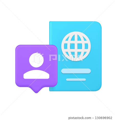 3d Realistic Icon Of Blue Passport With Globe And Purple User Profile For Digital Identification 3d Realistic Icon Of Blue Passport With Globe And Purple User Profile For Digital Identification 130696902