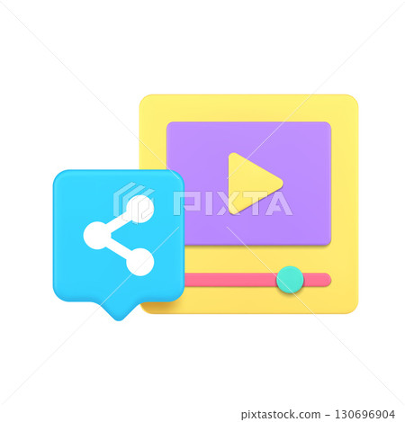 3d Realistic Icon Of Yellow Video Player And Blue Share Symbol For Multimedia Content Distribution 130696904