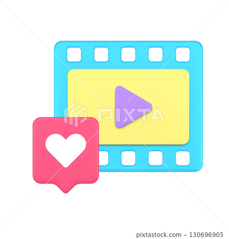 3d Realistic Icon Of Blue Video Player With Play Button And Pink Like Heart For Social Media Engagement 3d Realistic Icon Of Blue Video Player With Play Button And Pink Like Heart For Social Media Engagement 130696905