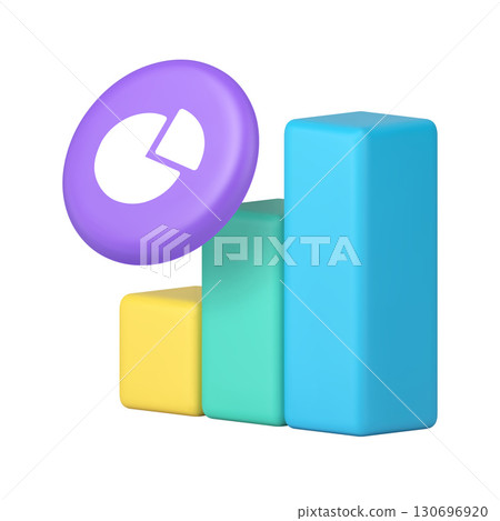 3d Realistic Icon Bar Chart And Pie Chart For Data Visualization And Analytics Interface 130696920