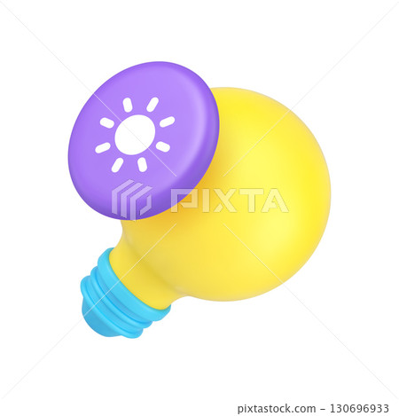 3D Realistic Icon Light Bulb And Brightness Control Button For Smart Home Technology 130696933