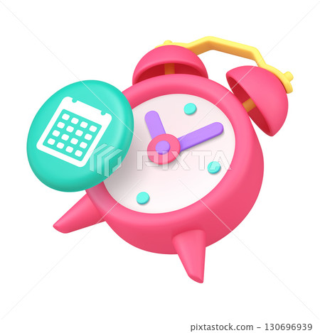 3D Realistic Icon Pink Alarm Clock And Blue Calendar Symbol For Time Management And Scheduling 3D Realistic Icon Pink Alarm Clock And Blue Calendar Symbol For Time Management And Scheduling 130696939