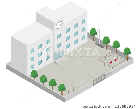 等距小學建築及校園圖像材料 130696954