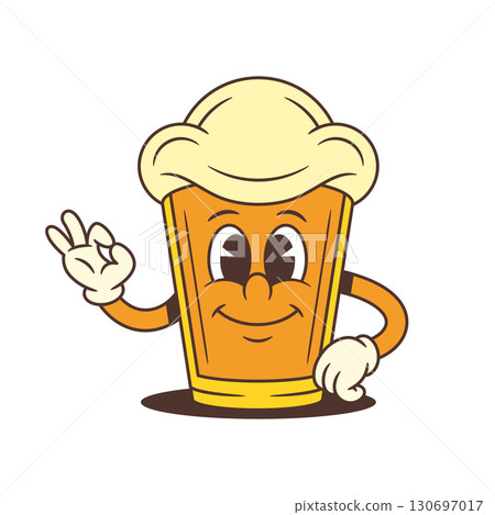 Happy Yellow Beer Mascot Glass With Big Foam Head Showing Ok Gesture Character Vector Illustration 130697017