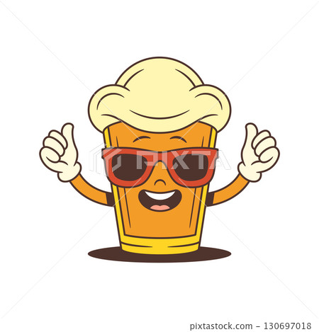 Cheerful Beer Mascot Glass Wearing Red Sunglasses Showing Both Thumbs Up Happy Character Cheerful Beer Mascot Glass Wearing Red Sunglasses Showing Both Thumbs Up Happy Character 130697018