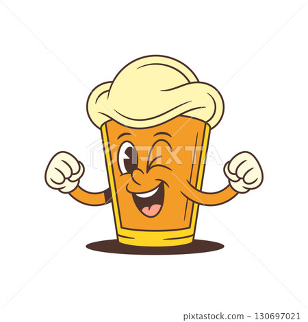 Joyful Yellow Beer Mascot Glass Winking With Hands Spread Gesture Vector Illustration Joyful Yellow Beer Mascot Glass Winking With Hands Spread Gesture Vector Illustration 130697021