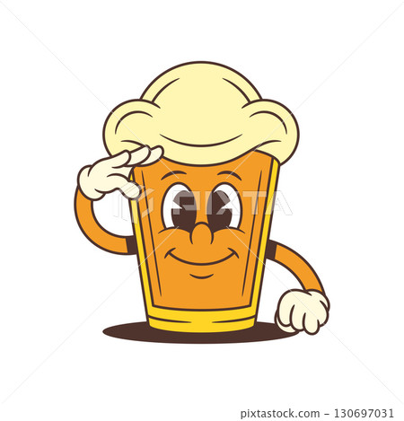 Smiling Beer Glass Mascot Looking Forward And Saluting With Happy Expression Vector Illustration 130697031