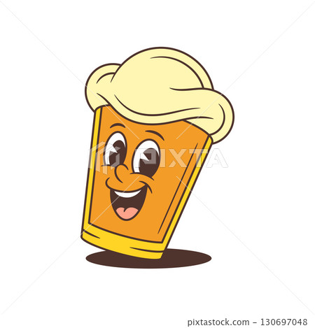Happy Laughing Yellow Beer Glass Cartoon Mascot With Big Foam Head On White Vector Illustration 130697048