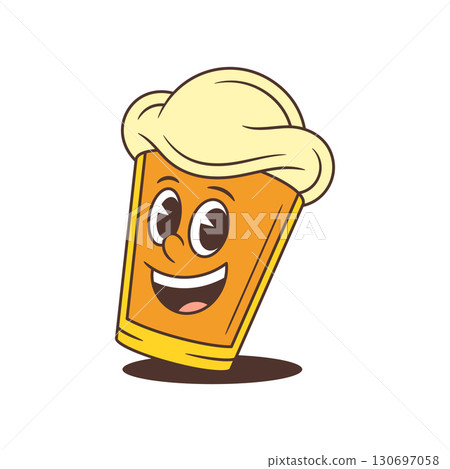 Cheerful Beer Glass Mascot With Foam Smiling Happily On White Background Vector Illustration 130697058