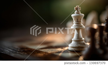 detailed white chess king piece 130697370