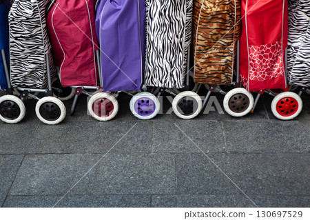 Shopping carts on a sidewalk Shopping carts on a sidewalk 130697529