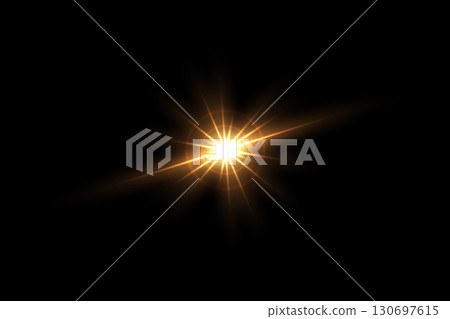 Shine light with flash effect. Golden glow star glared on black background. Bright sparkling vector illustration. Flash of light with ray beams in space. Abstract sunshine sparkle glare Shine light with flash effect. Golden glow star glared on black background. Bright sparkling vector illustration. Flash of light with ray beams in space. Abstract sunshine sparkle glare 130697615
