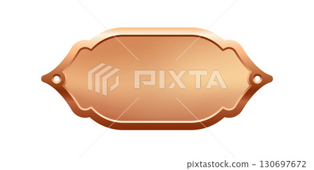 Blank bronze nameplate plaque with decorative edges and screw holes. Metallic label for engraving, signage, awards, door signs. Realistic vector illustration Blank bronze nameplate plaque with decorative edges and screw holes. Metallic label for engraving, signage, awards, door signs. Realistic vector illustration 130697672