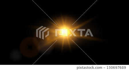 Light flare on dark background. Bright golden sun flare with glowing light rays. Radiant sunlight burst effect for design, photo overlays, or dramatic lighting. Abstract vector illustration Light flare on dark background. Bright golden sun flare with glowing light rays. Radiant sunlight burst effect for design, photo overlays, or dramatic lighting. Abstract vector illustration 130697689