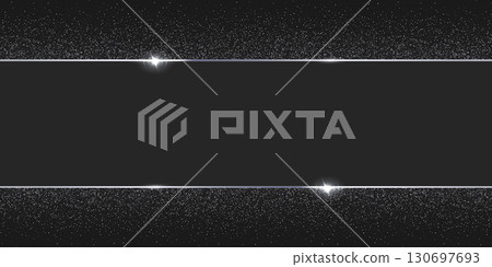 Silver glitter border background. Horizontal black banner with sparkling silver edges, glowing light effects. Elegant festive frame for event invitation, celebration. Vector illustration Silver glitter border background. Horizontal black banner with sparkling silver edges, glowing light effects. Elegant festive frame for event invitation, celebration. Vector illustration 130697693
