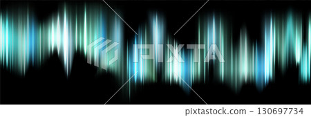 Seamless glowing aurora lights background. Vertical light streaks in blue, teal, and white on black. Futuristic backdrop with ethereal energy effect. Abstract vector illustration 130697734