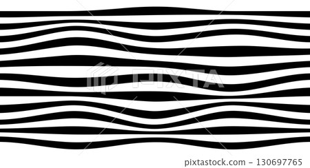 Black and white wavy stripes pattern. Abstract horizontal lines creating optical illusion and modern minimalist design. Seamless vector background for textile, wallpaper, or graphic design projects 130697765